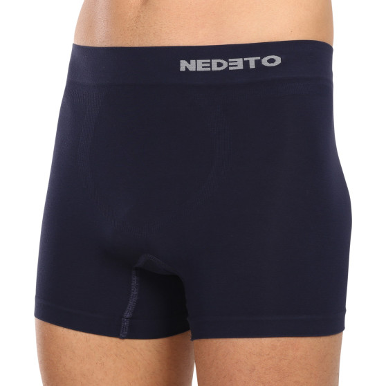 3PACK Pánske boxerky Nedeto bezšvové bambusové modré (3NDTB002S)