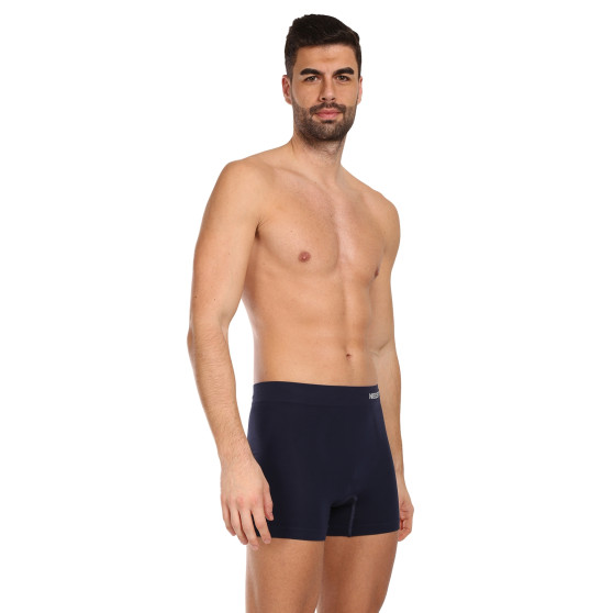 3PACK Pánske boxerky Nedeto bezšvové bambusové modré (3NDTB002S)