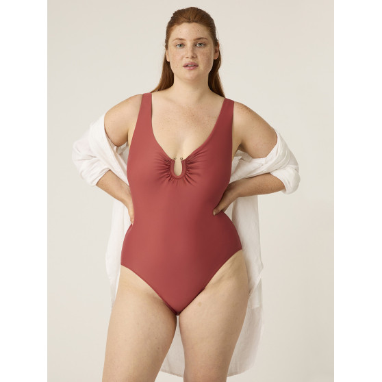 Menštruačné plavky Modibodi High V Neck One Piece Saraha Red (MODI4370SR)