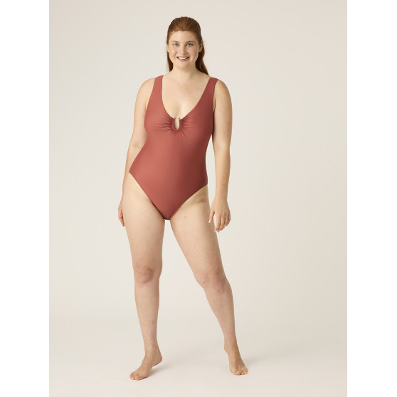 Menštruačné plavky Modibodi High V Neck One Piece Saraha Red (MODI4370SR)