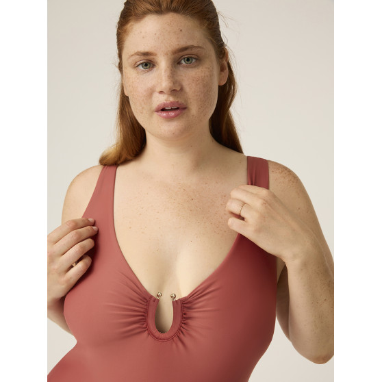 Menštruačné plavky Modibodi High V Neck One Piece Saraha Red (MODI4370SR)